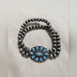 Silver and Blue Beaded Bracelet